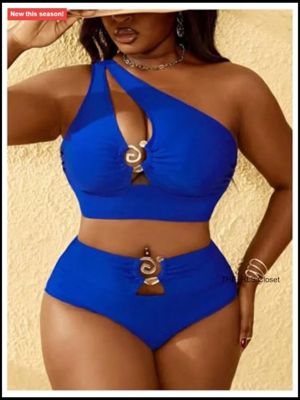 Plus Size Ring Bikini Set One Shoulder High Waist Cut Out Two Piece Swimsuit